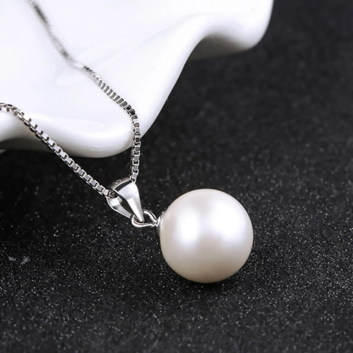 Single Pearl Necklace for Women silver | Black Pearl Necklace Pendant | Dainty Pearl Drop Necklaces Jewelry | Simple Pearl Pendant Necklace Birthday Gift