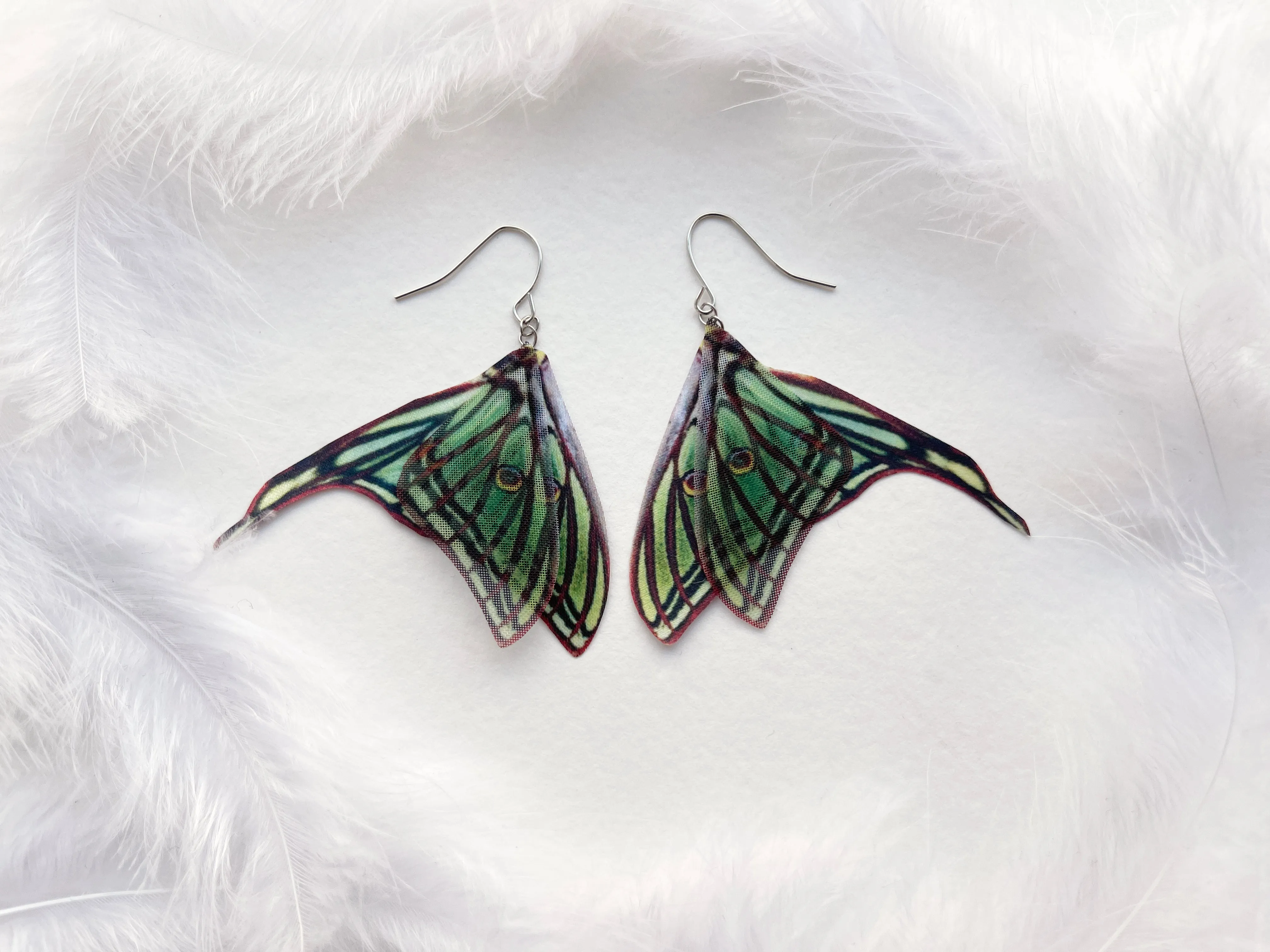 Spanish Luna Moth Wings Earrings in Boho Style
