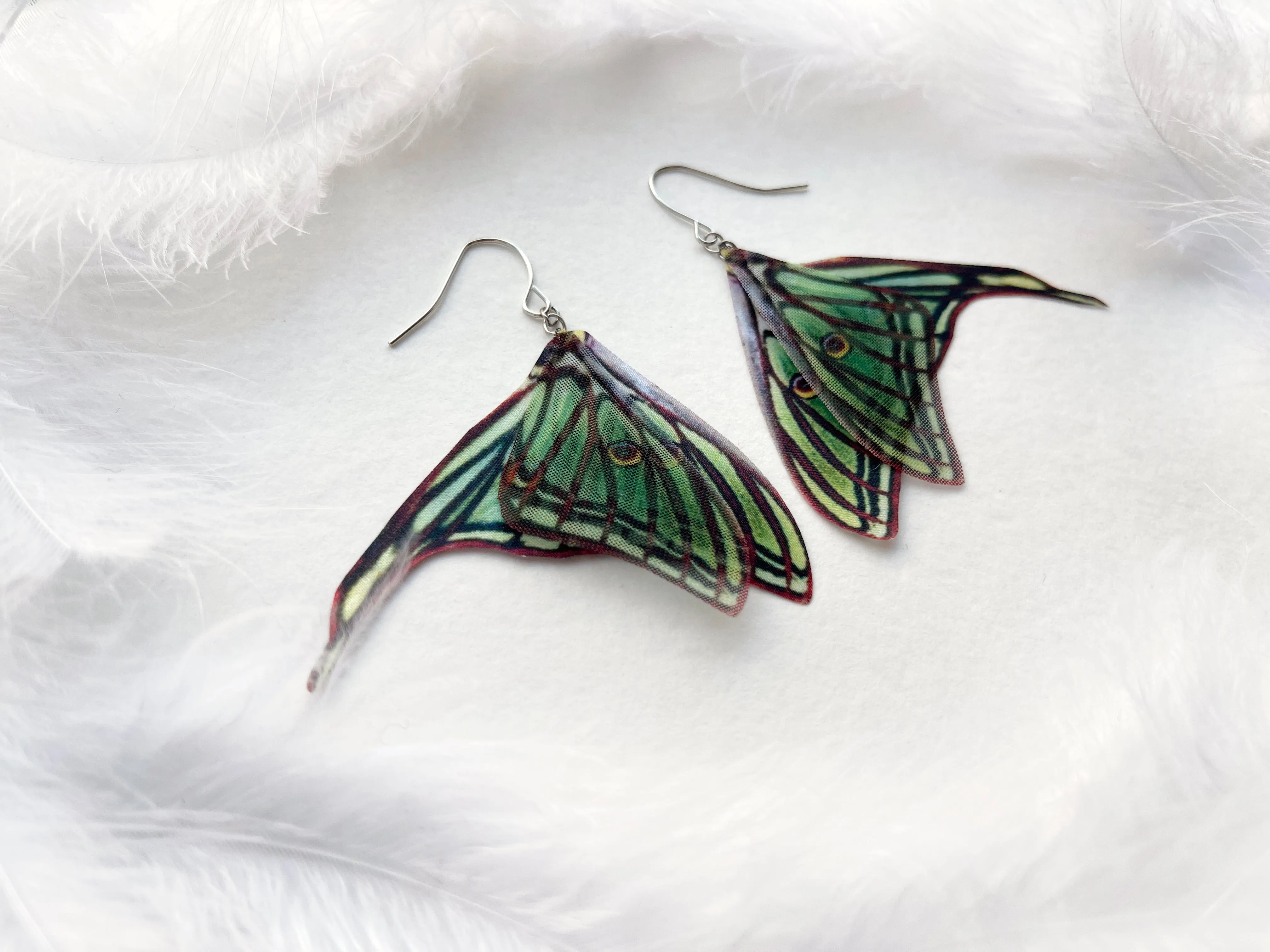 Spanish Luna Moth Wings Earrings in Boho Style
