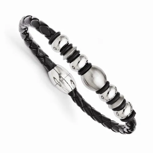 Stainless Steel Leather Brushed Polished Bracelet
