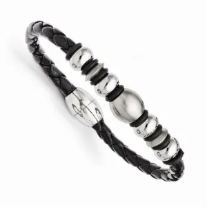 Stainless Steel Leather Brushed Polished Bracelet