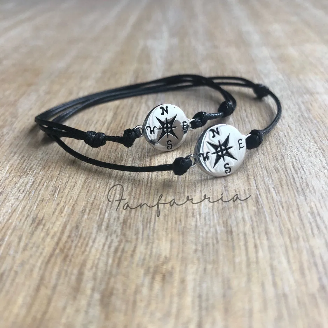 Sterling Silver Compass Couple Bracelets