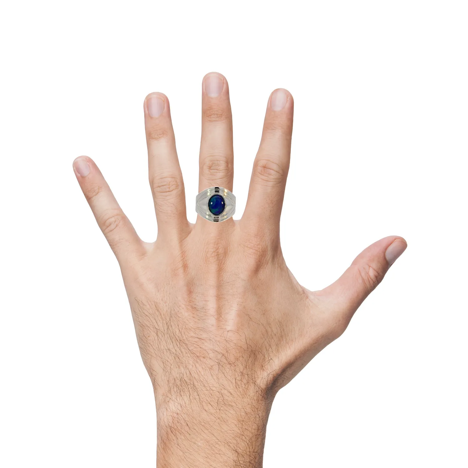 Sterling Silver Gents broad shaped ring with 11x9mm Opal Triplet bezel