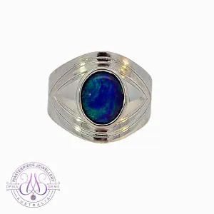Sterling Silver Gents broad shaped ring with 11x9mm Opal Triplet bezel