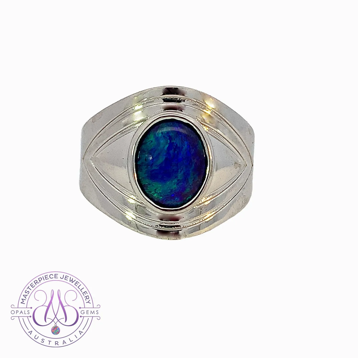 Sterling Silver Gents broad shaped ring with 11x9mm Opal Triplet bezel