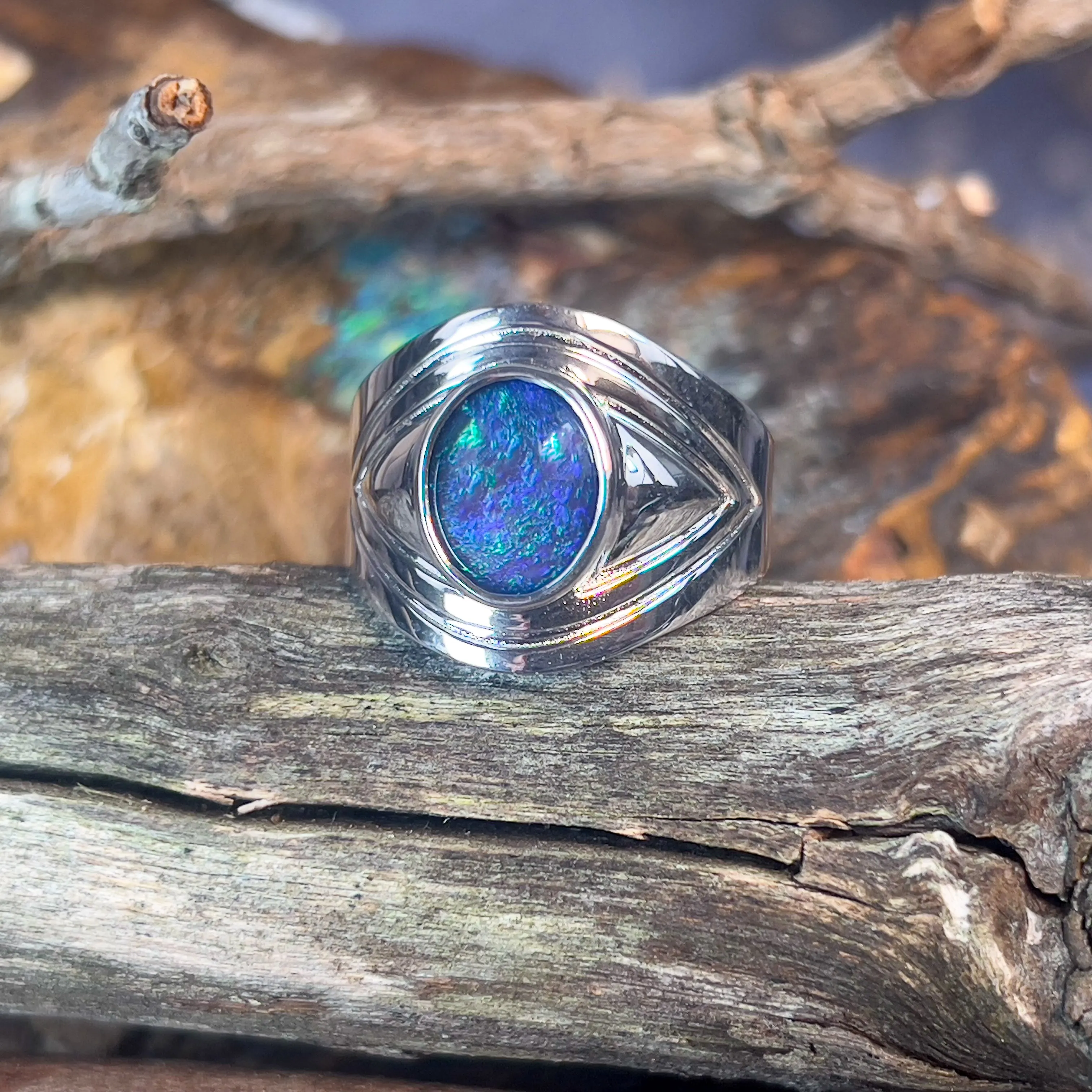 Sterling Silver Gents broad shaped ring with 11x9mm Opal Triplet bezel