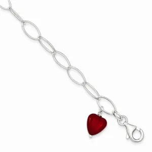 Sterling Silver Red Crystal Link Bracelet