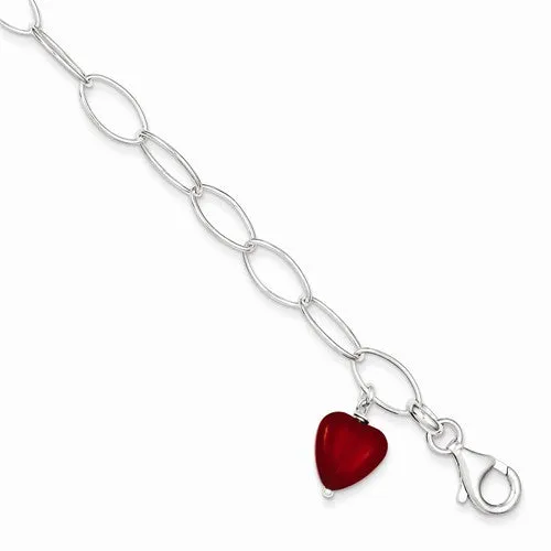 Sterling Silver Red Crystal Link Bracelet