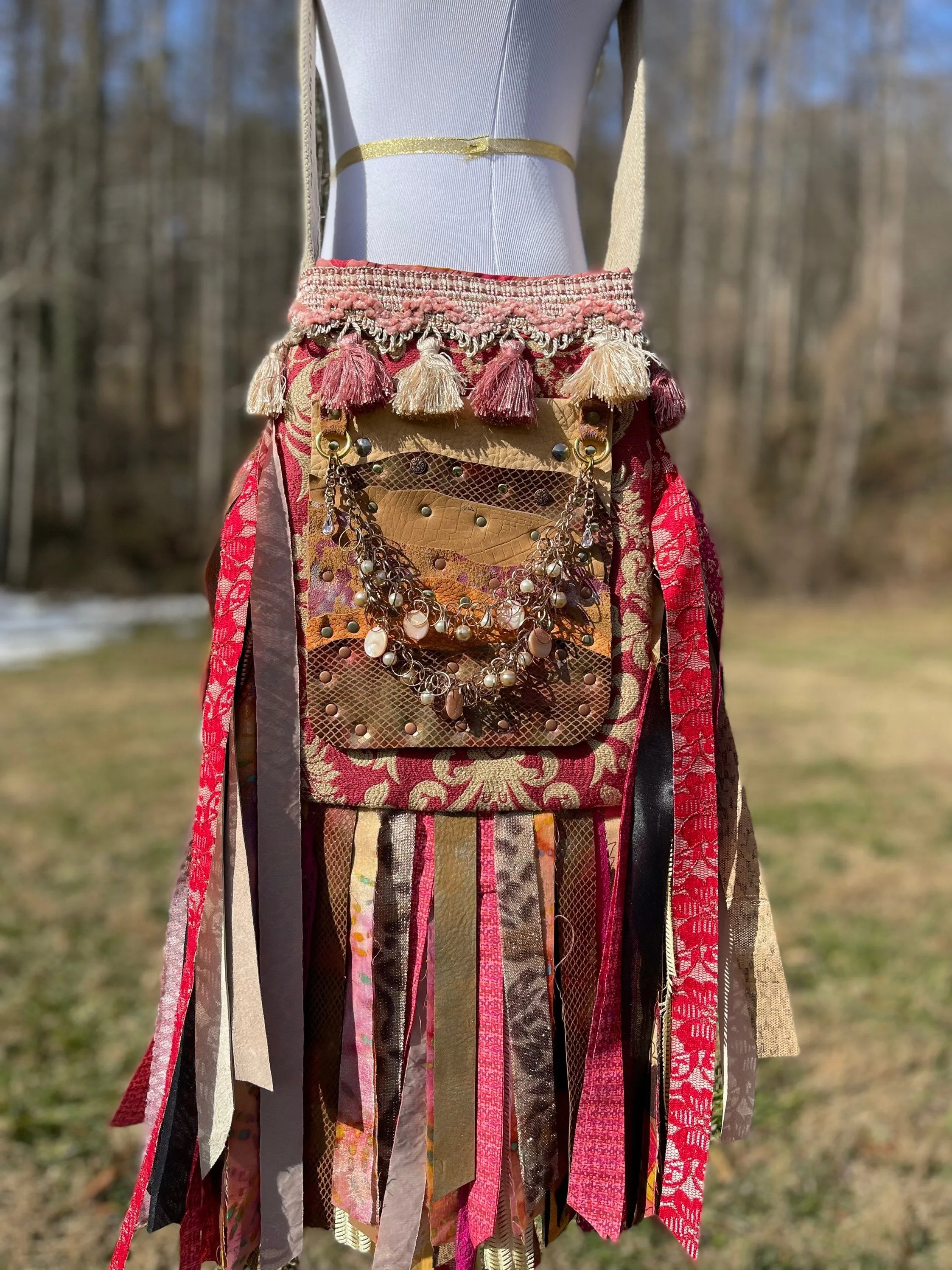 Stylish Pink and Gold Fringe Purse - Festival Ready Boho Bag with Embellishments