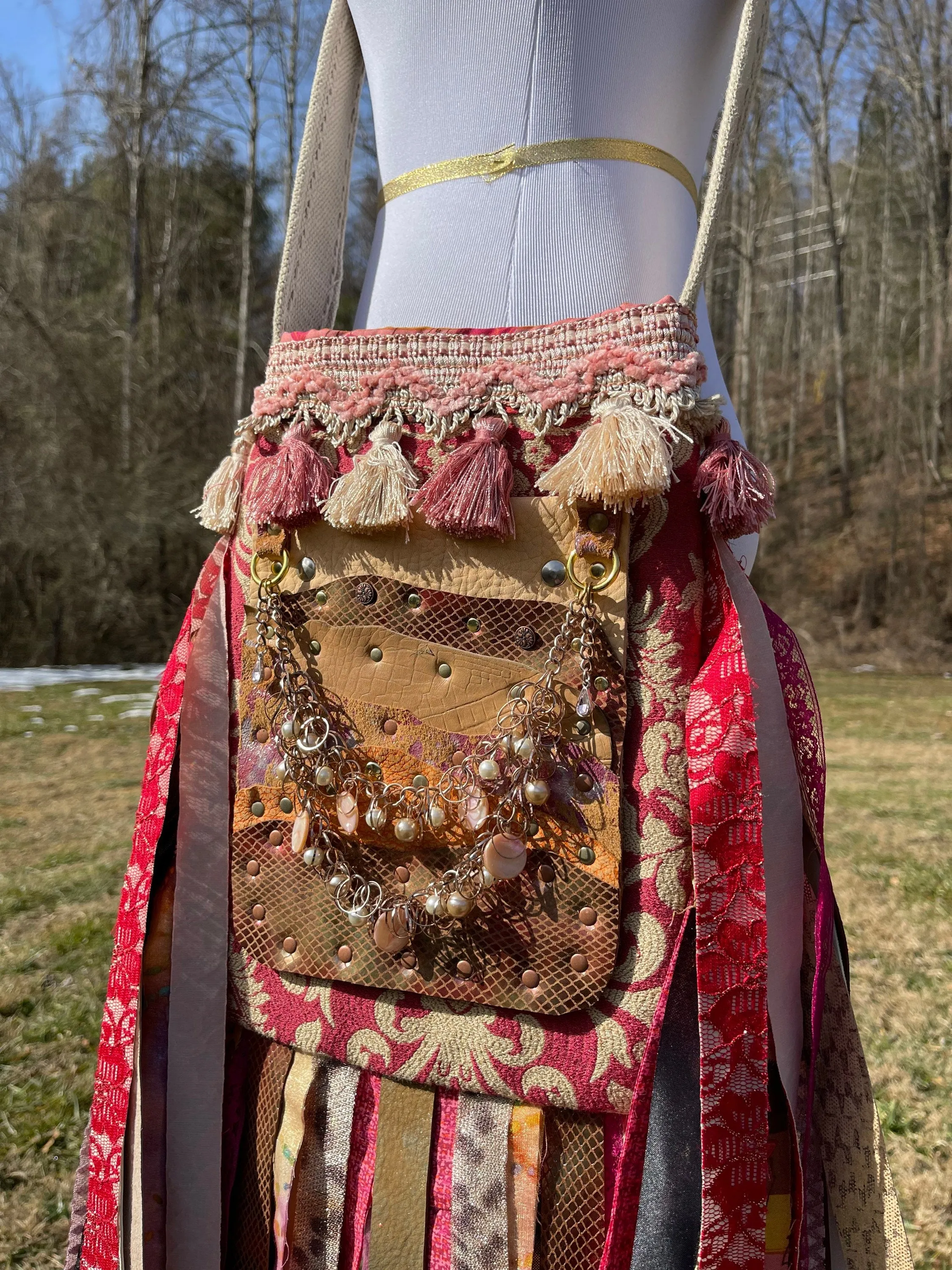 Stylish Pink and Gold Fringe Purse - Festival Ready Boho Bag with Embellishments