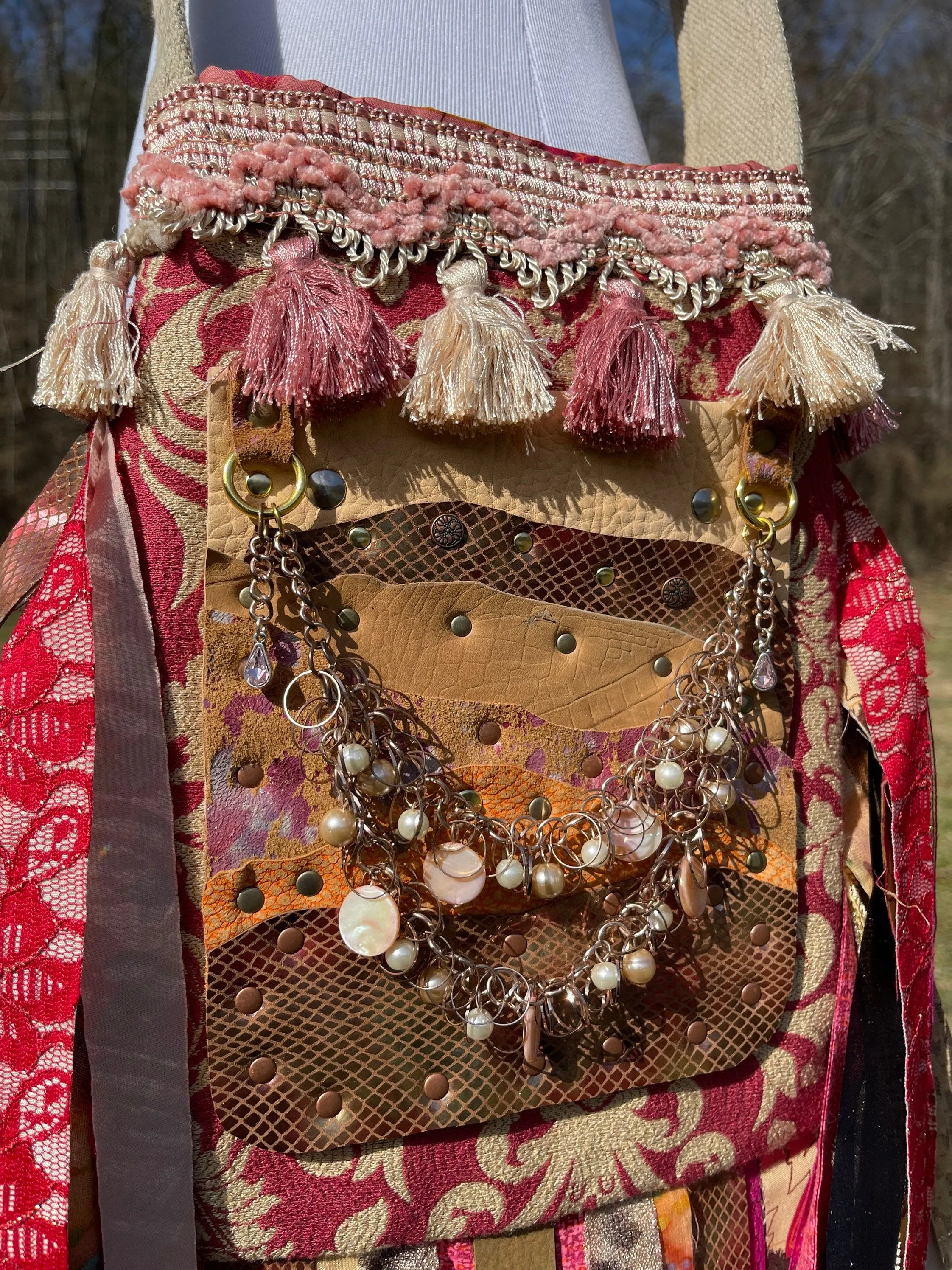 Stylish Pink and Gold Fringe Purse - Festival Ready Boho Bag with Embellishments