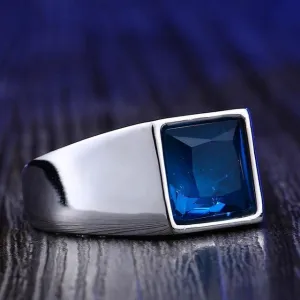 Stylish Square Embedding Green and Blue Crystal Rings
