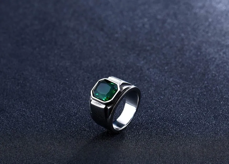 Stylish Square Embedding Green and Blue Crystal Rings