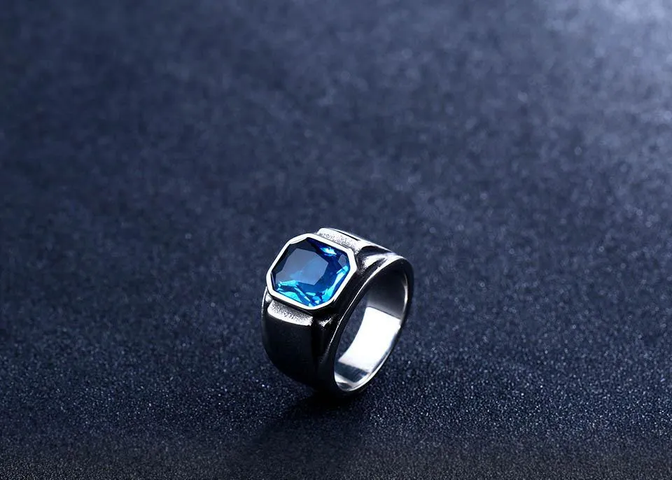 Stylish Square Embedding Green and Blue Crystal Rings
