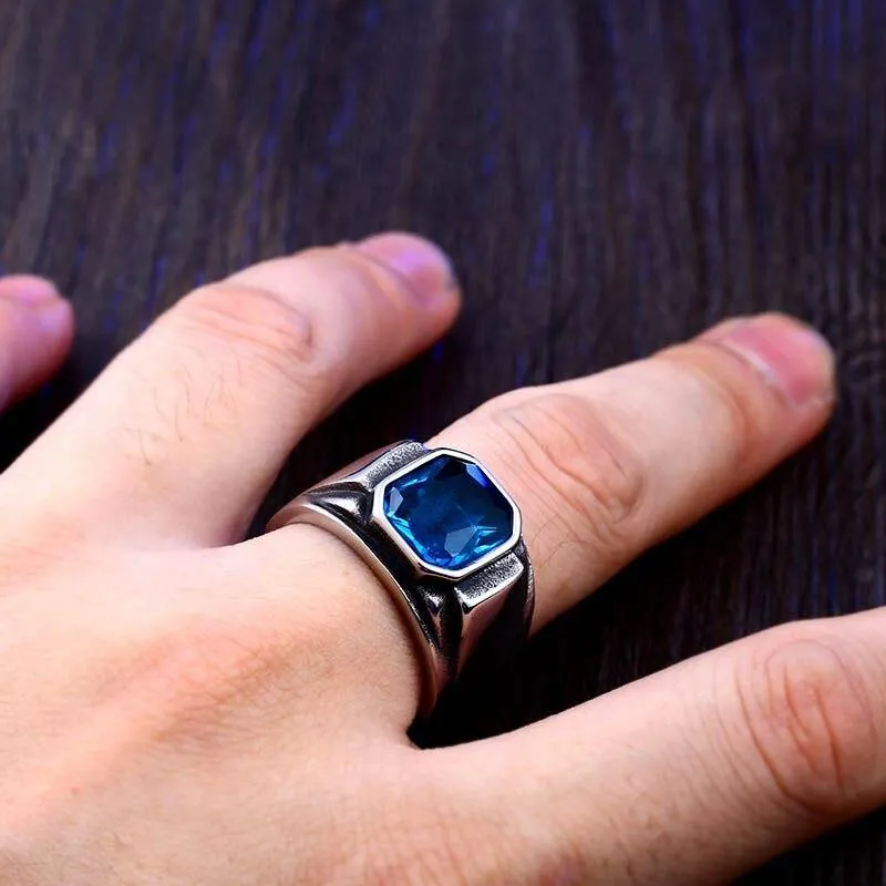 Stylish Square Embedding Green and Blue Crystal Rings