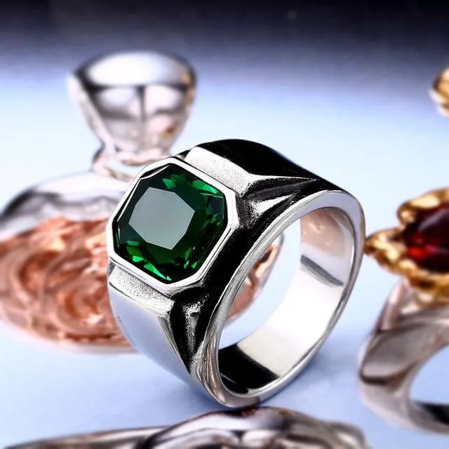 Stylish Square Embedding Green and Blue Crystal Rings