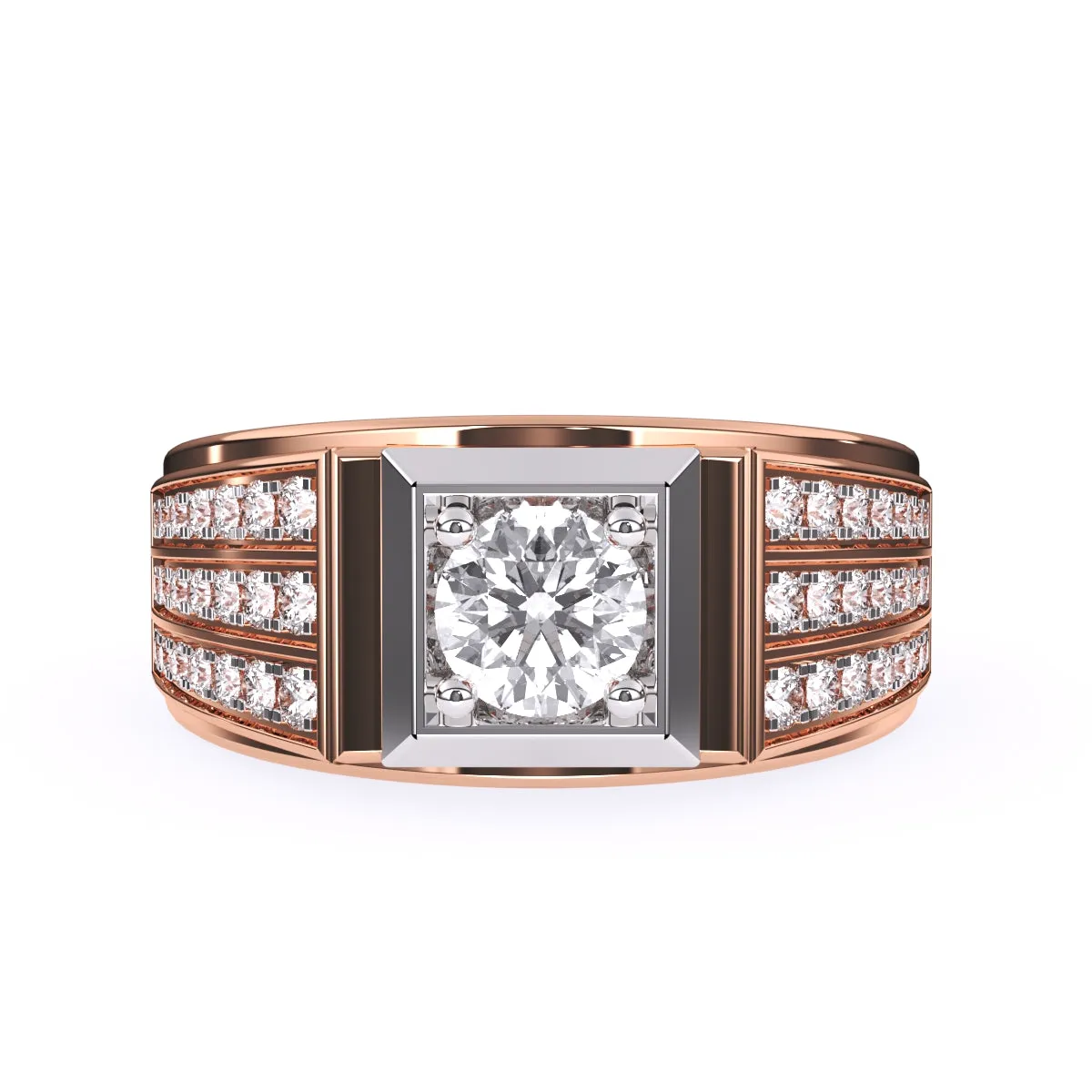 Stylish Three Row Cluster Round Lab Grown Ring