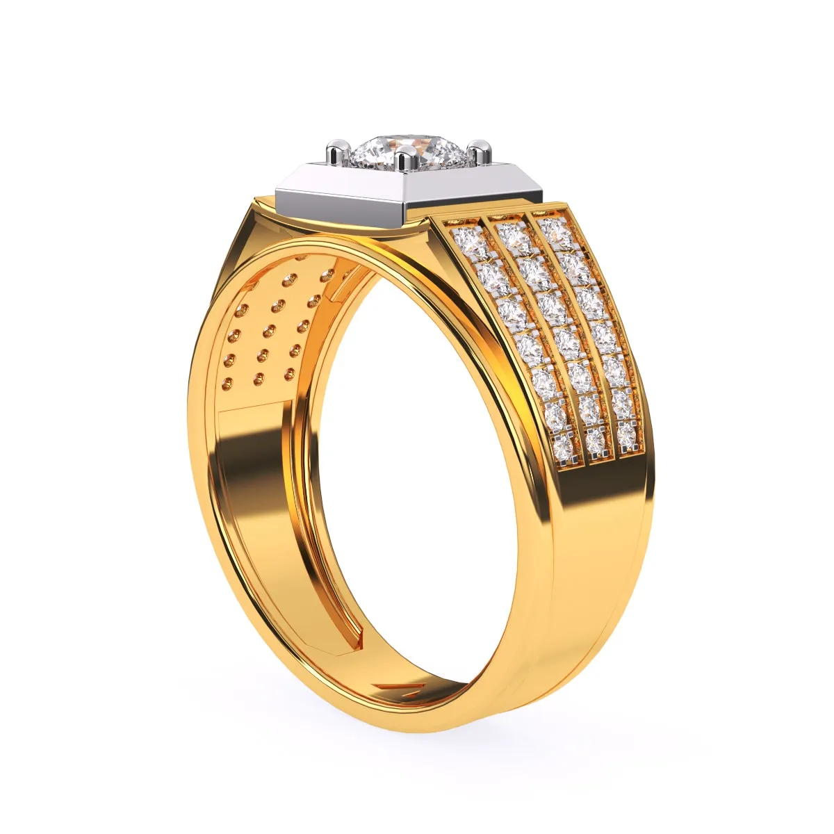 Stylish Three Row Cluster Round Lab Grown Ring