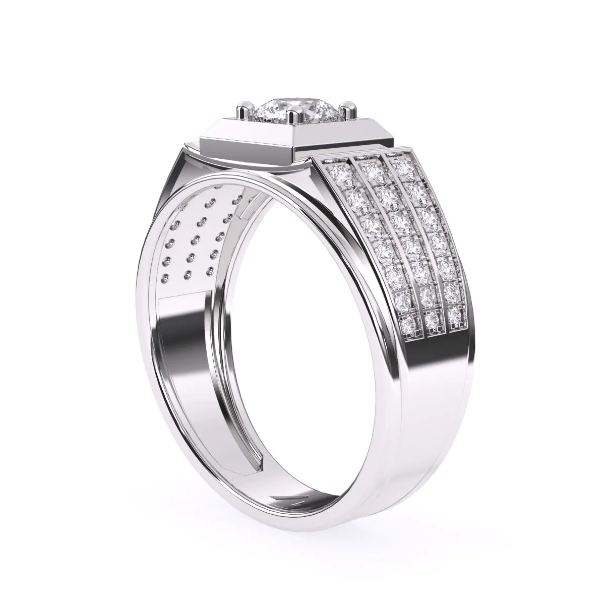 Stylish Three Row Cluster Round Lab Grown Ring