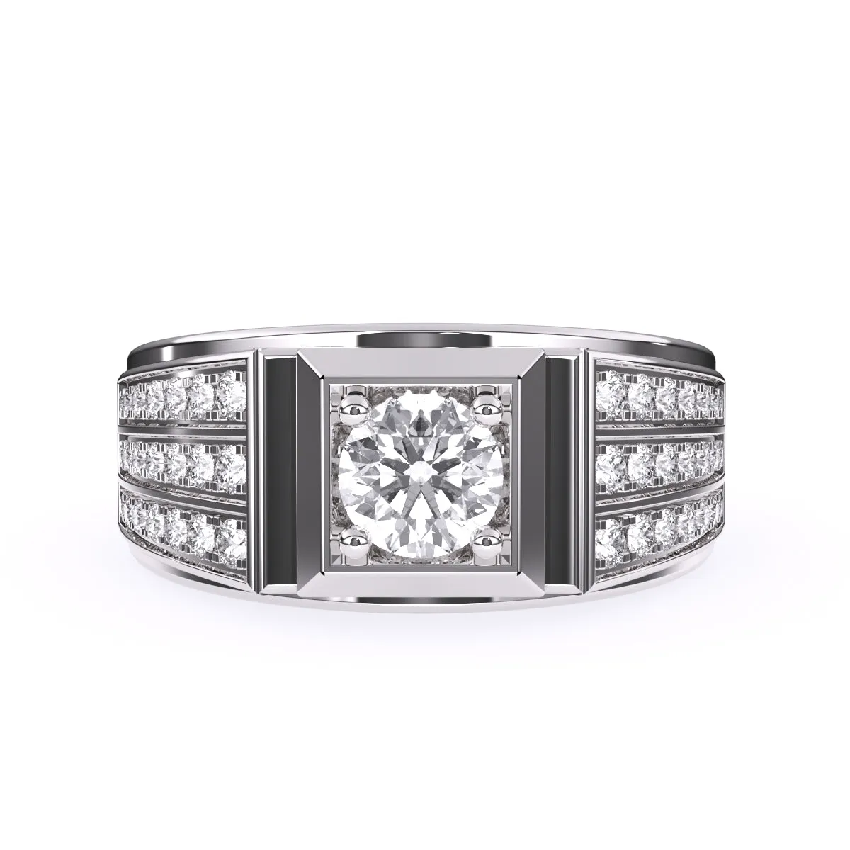 Stylish Three Row Cluster Round Lab Grown Ring