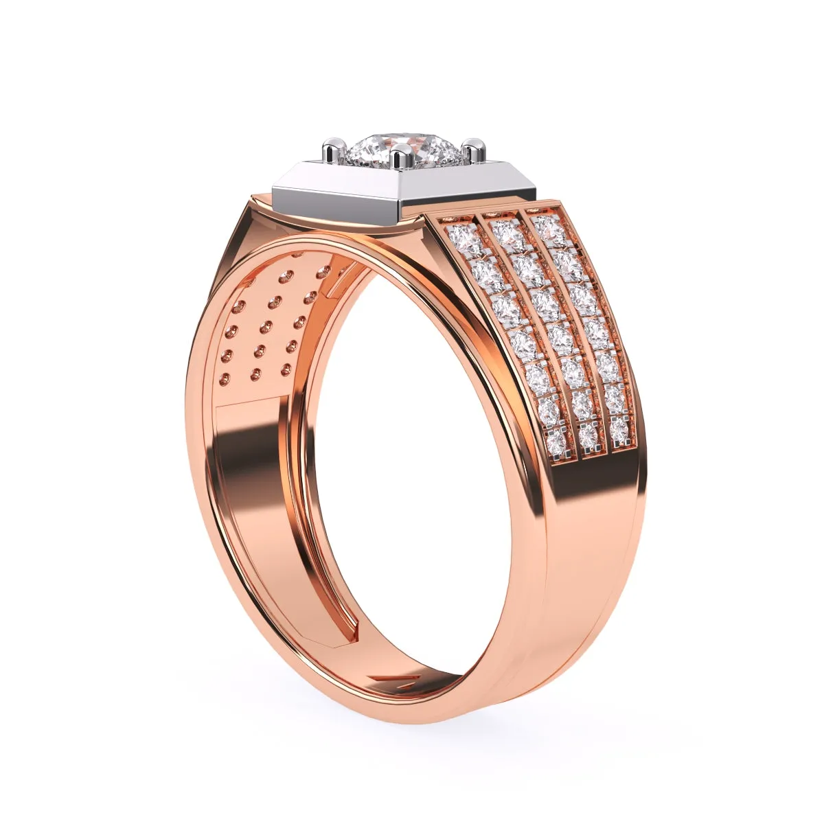 Stylish Three Row Cluster Round Lab Grown Ring