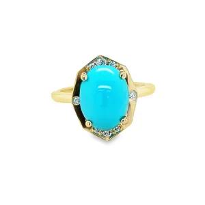Stylish Turquoise cabochon & Diamond Ring
