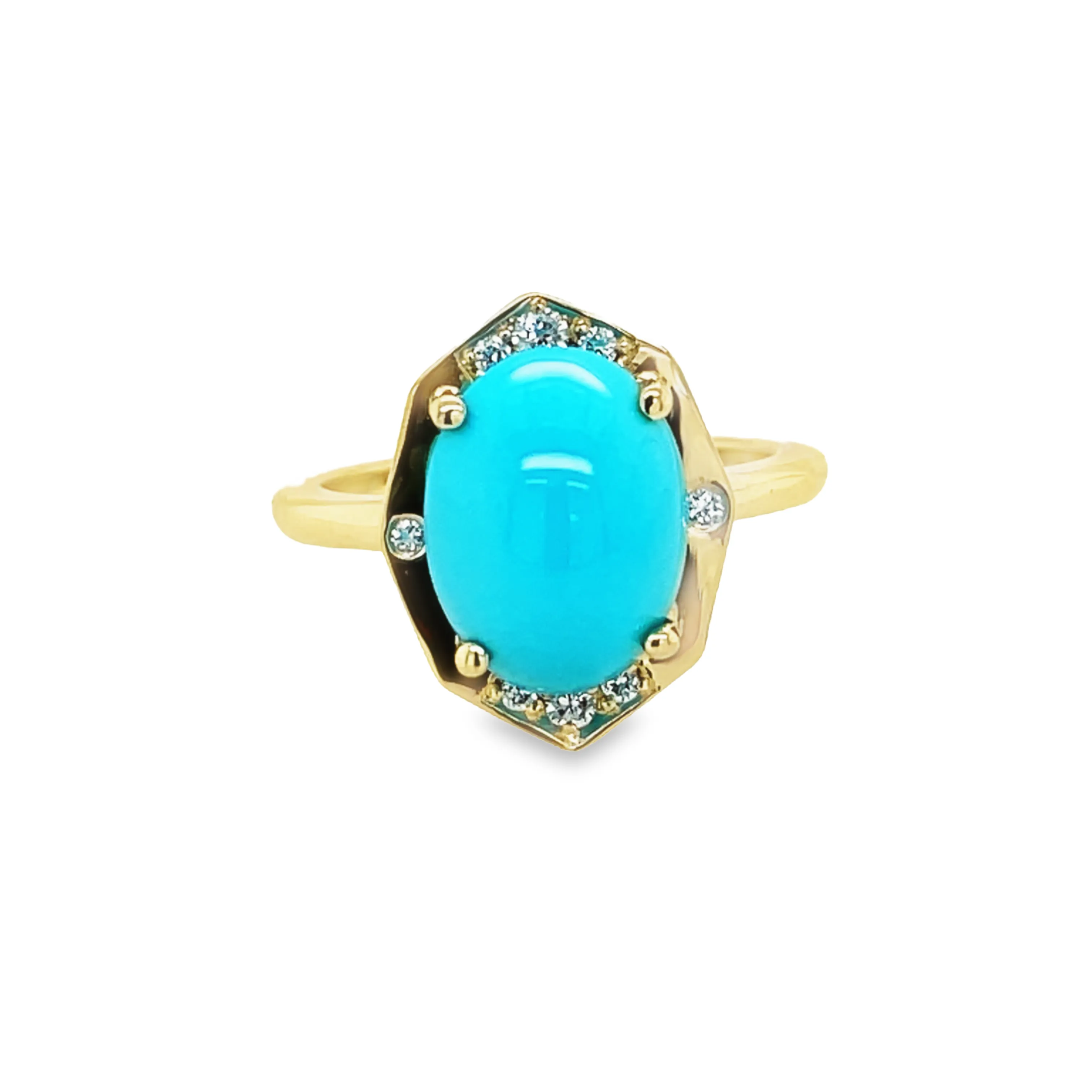 Stylish Turquoise cabochon & Diamond Ring