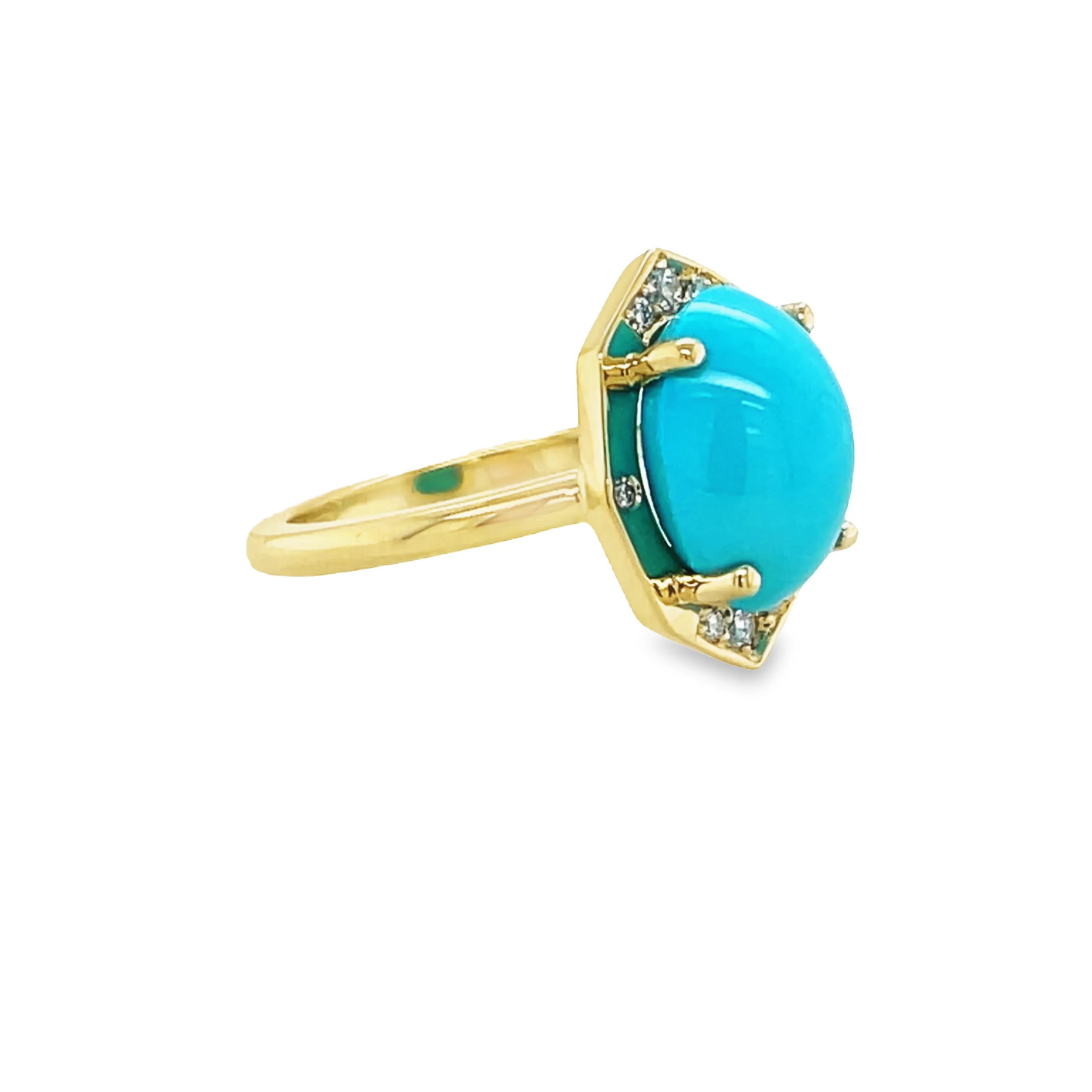 Stylish Turquoise cabochon & Diamond Ring