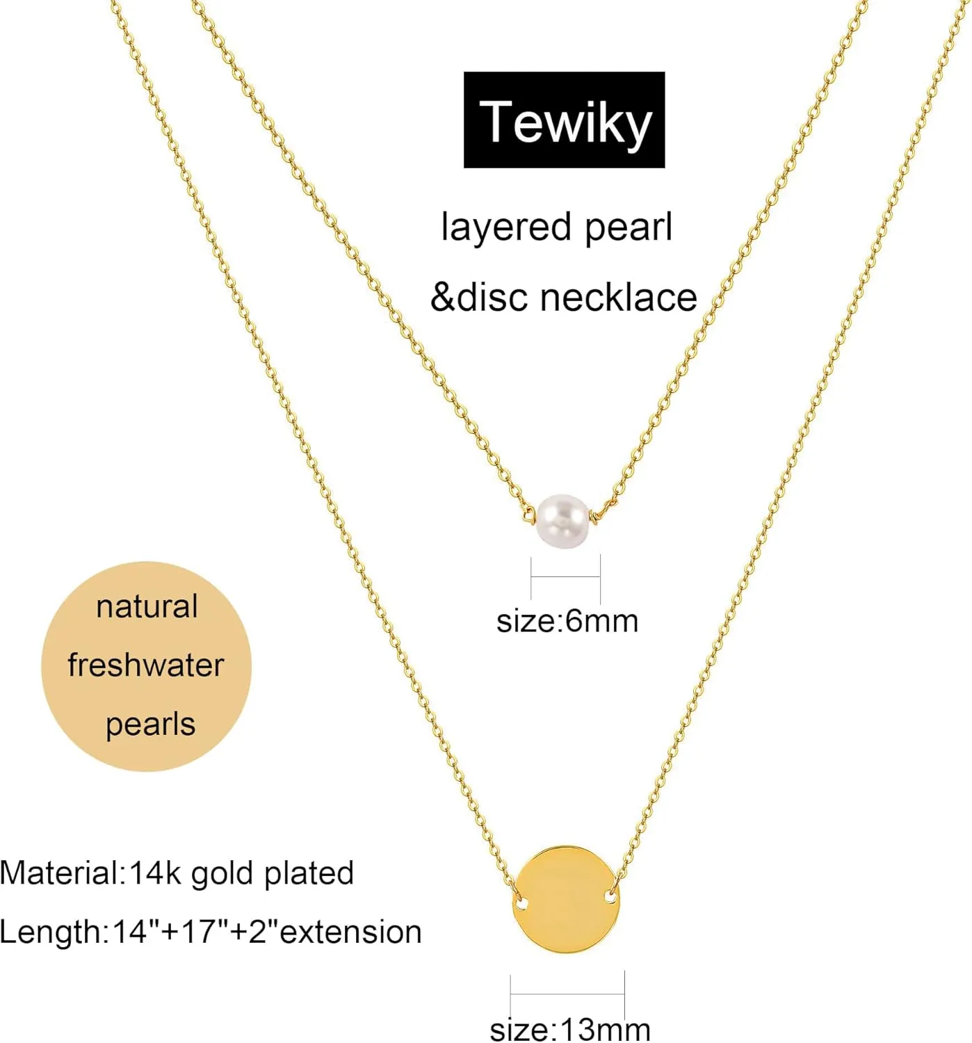 Tewiky Pearl Necklaces for Women, Dainty Gold Necklace 14k Gold Plated Single Pearl Necklace Simple Pearl Choker Necklaces for Women Trendy Cute Gold Necklace Jewelry for Women