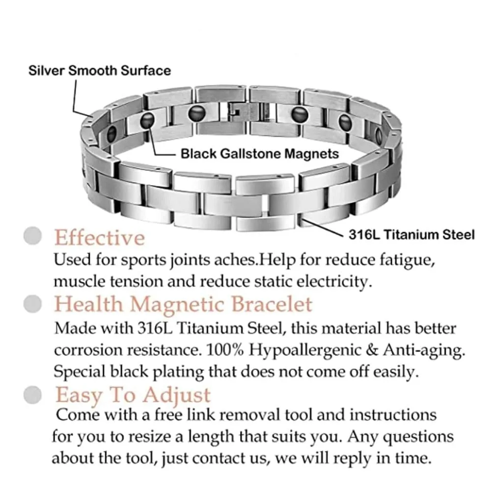 Titanium Steel Magnetic Therapy Bracelet w/ Free Tool- Silver