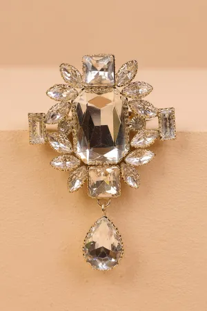 Transparent Crystal Brooch with Drop Detailing