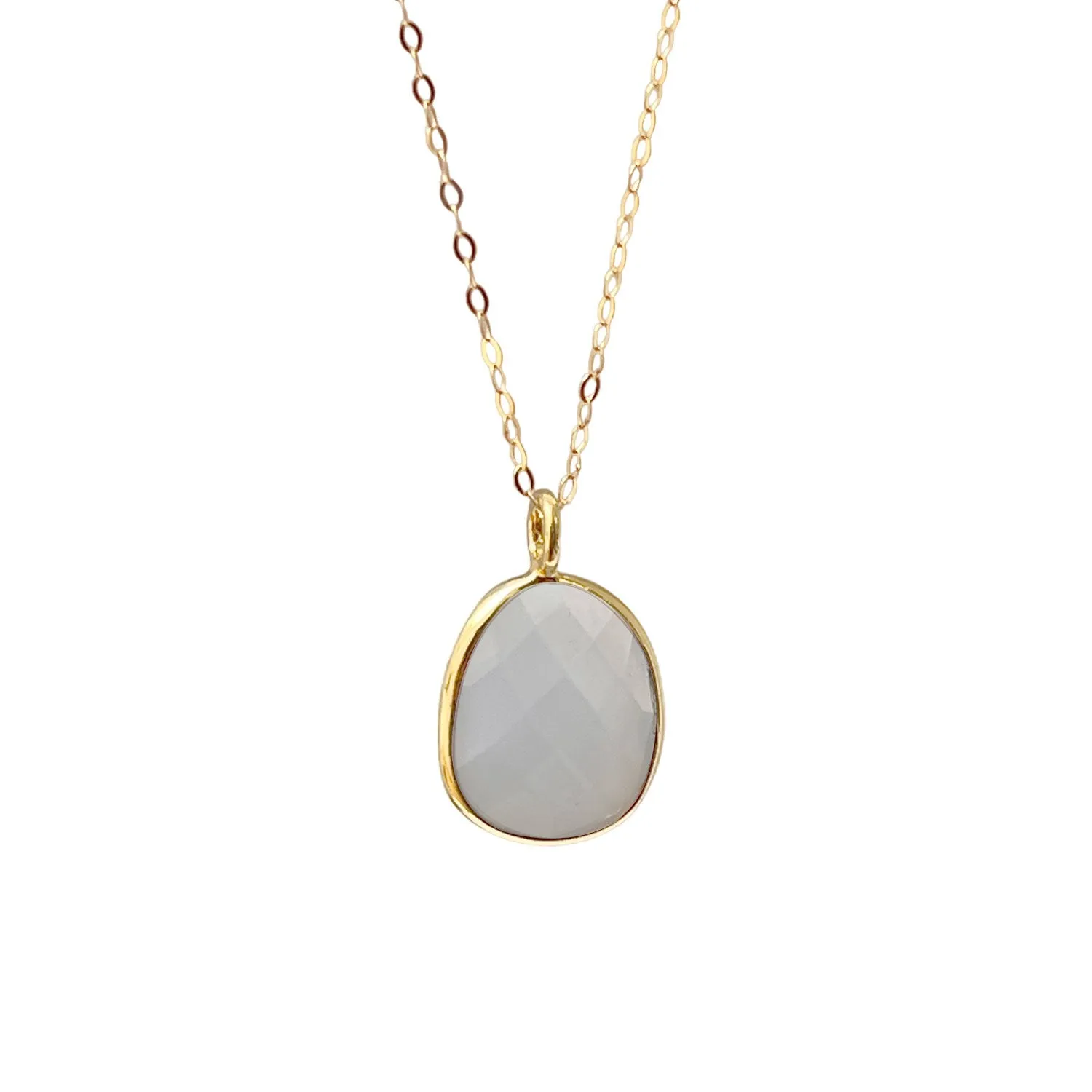Unique Faceted Milky White Chalcedony  9k Gold