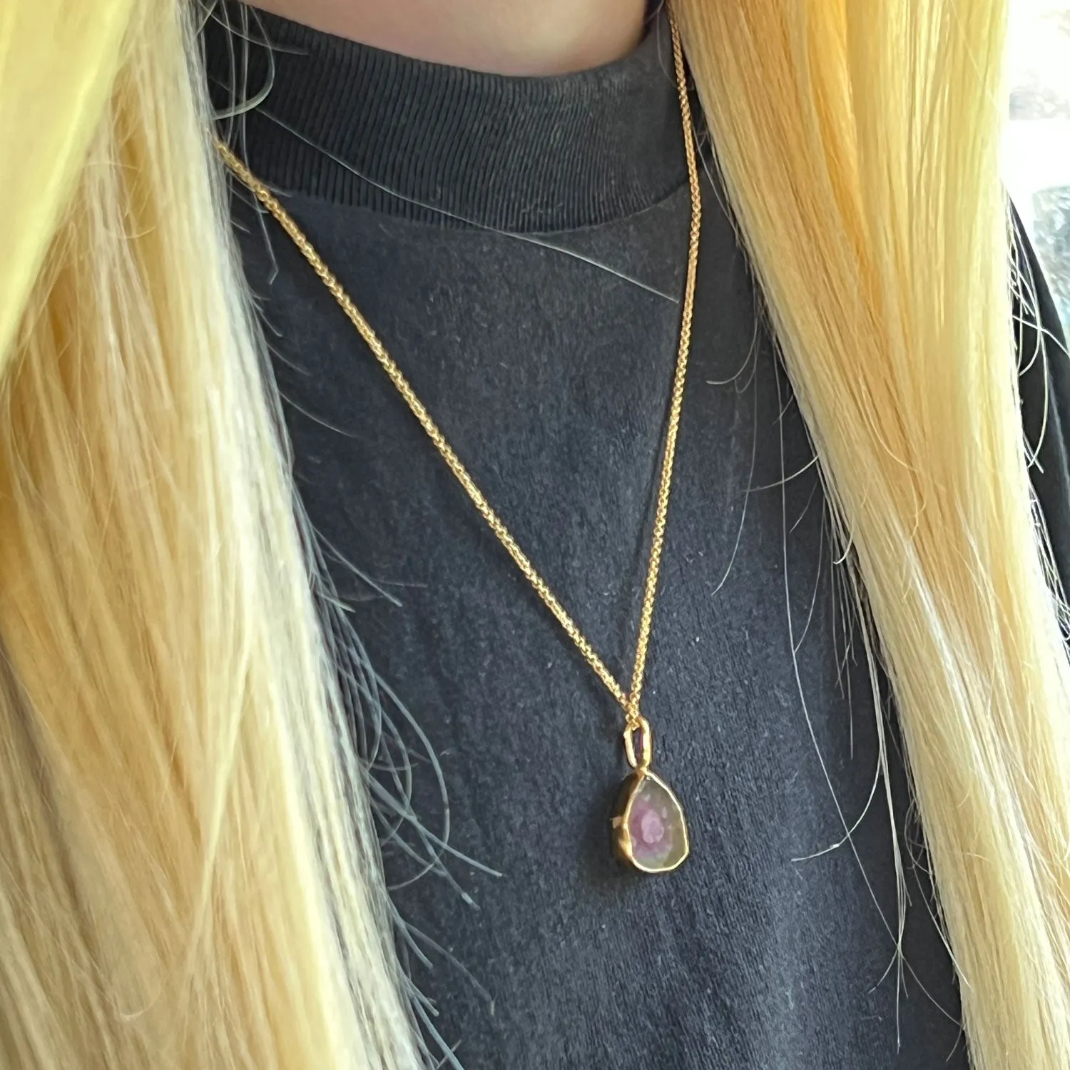 Unique Freeform Watermelon Tourmaline Slice Pendant