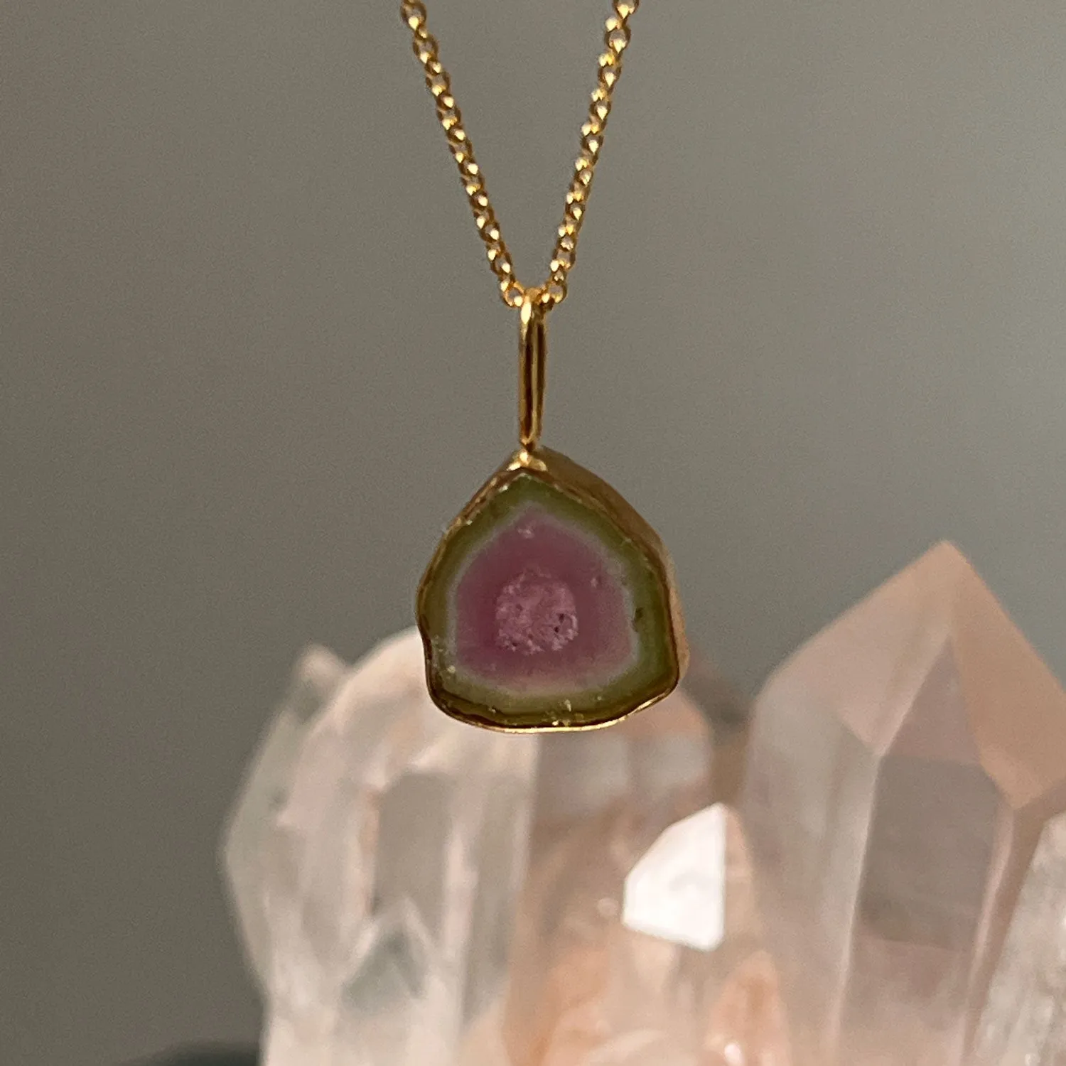 Unique Freeform Watermelon Tourmaline Slice Pendant