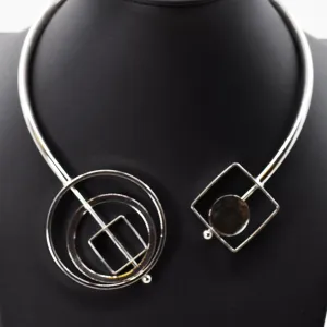 Unique silver circle and square statement necklace