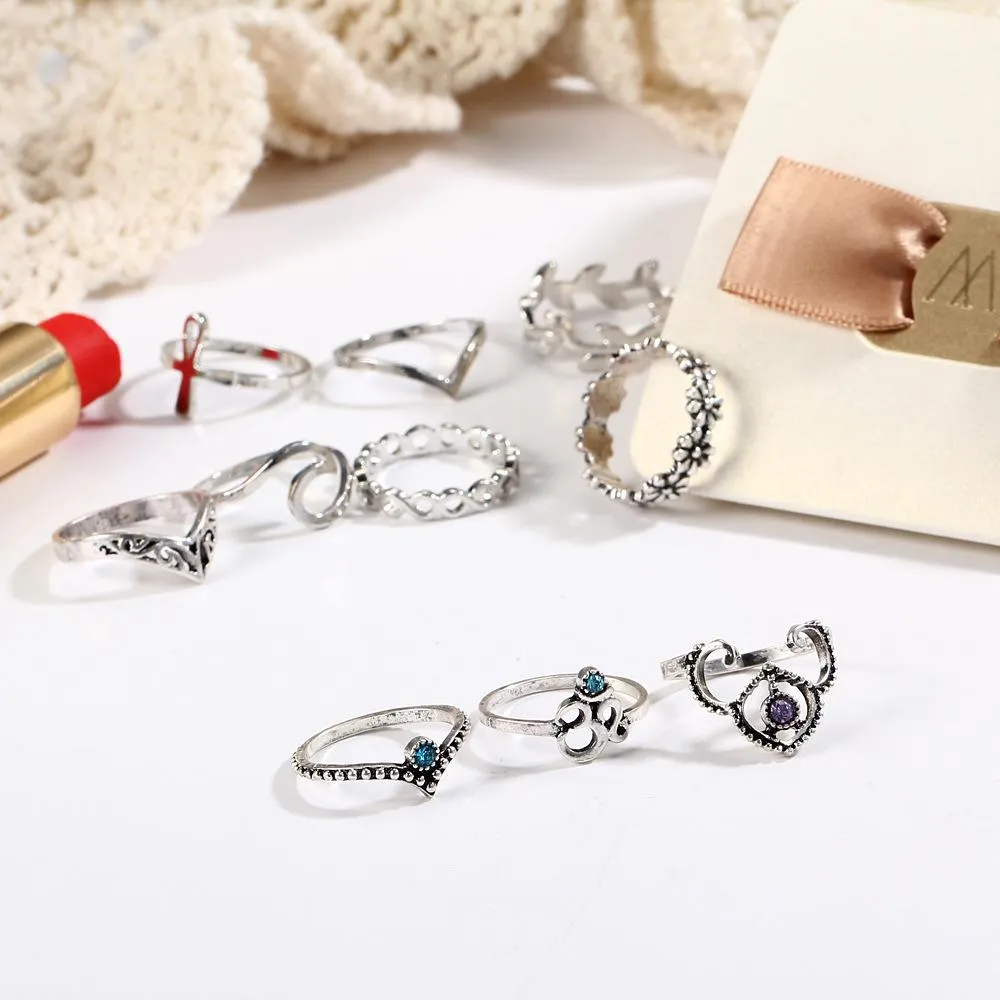 Vintage crystal hollow carved V-shaped flowers 10 sets of 10 sets of rings ring sets of jewelry