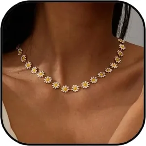 White Daisy Necklaces for Women.Flowers Daisy Choker Necklace Pearl Daisy Necklace Cute Little Daisy Sunflower Necklace for Her Gifts
