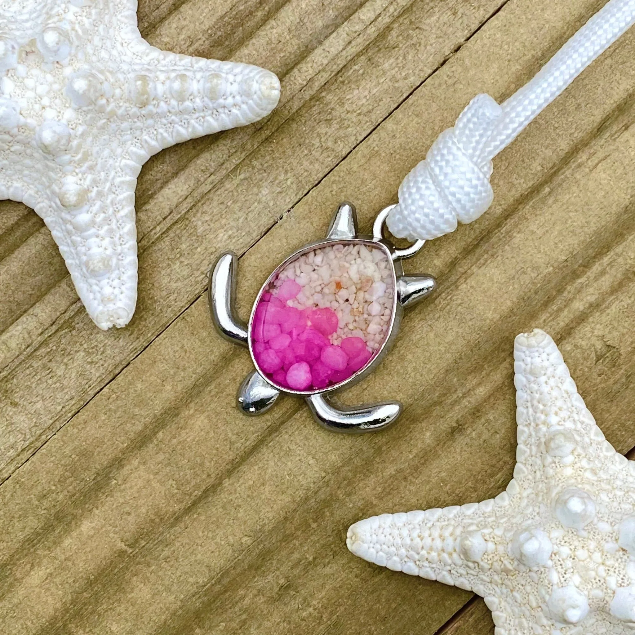 White Rope Sand Sea Turtle Bracelet - Pink Pebble