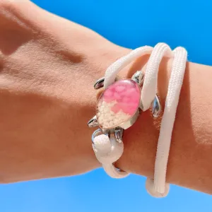 White Rope Sand Sea Turtle Bracelet - Pink Pebble