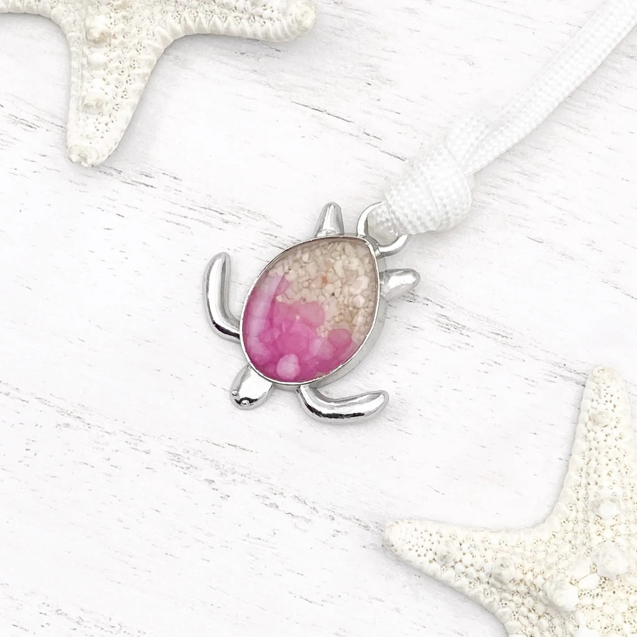 White Rope Sand Sea Turtle Bracelet - Pink Pebble
