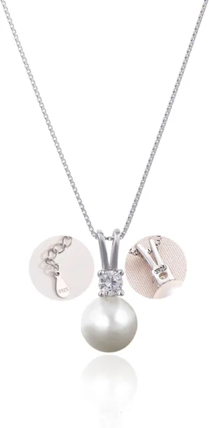 White Single Pearl Necklace Pendants | One Pearl Pendant Necklace with a pearl Jewelry | Pearl drop Necklace | Silver Pearl Necklaces for Women