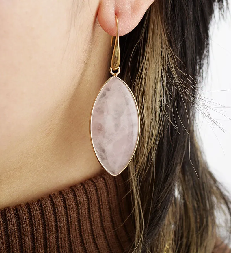 Wholesale Simple Pink Crystal Natural Stone Pendant Earrings