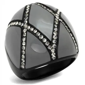 Women Stainless Steel Synthetic Crystal Rings Clear Gray