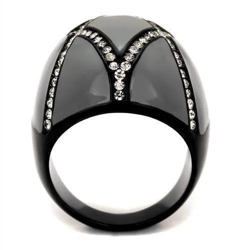 Women Stainless Steel Synthetic Crystal Rings Clear Gray