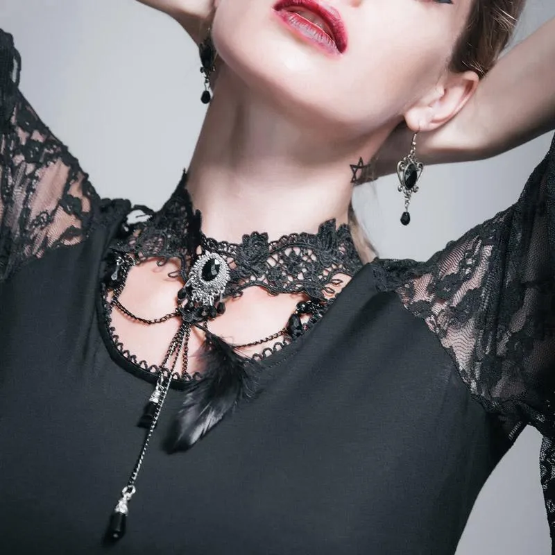 Women's Lace & Bead Goth Neck Piece Lace Choker