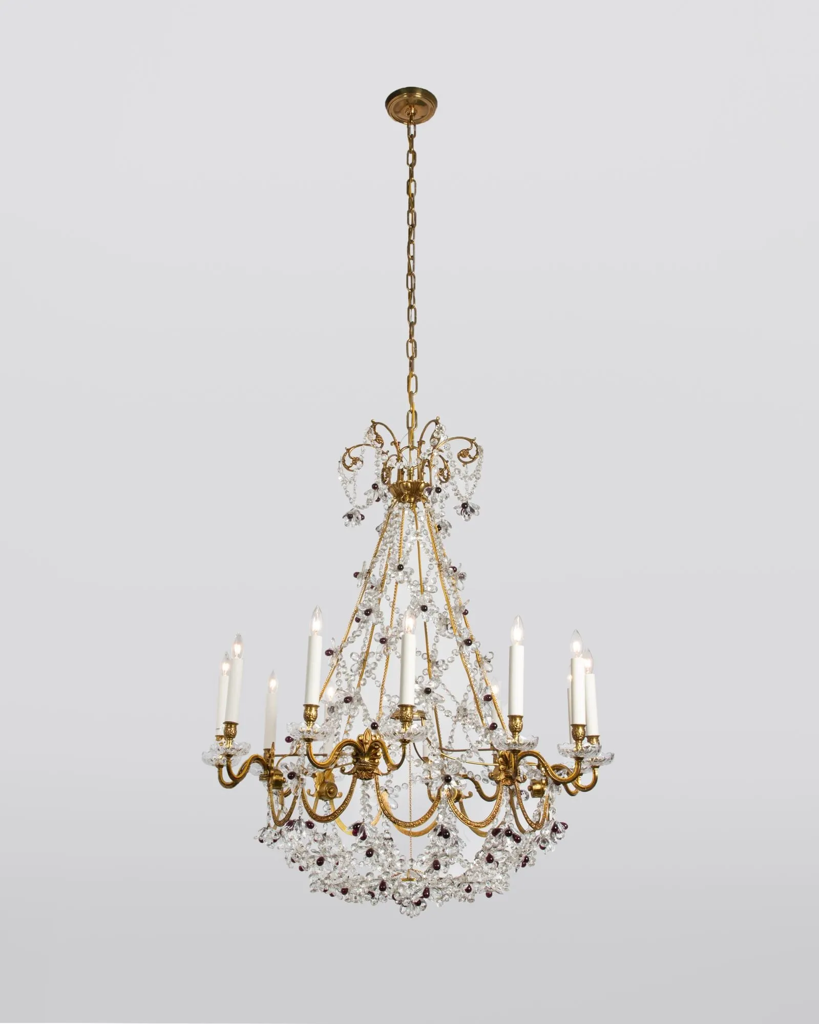 Woven Crystal and Brass Chandelier