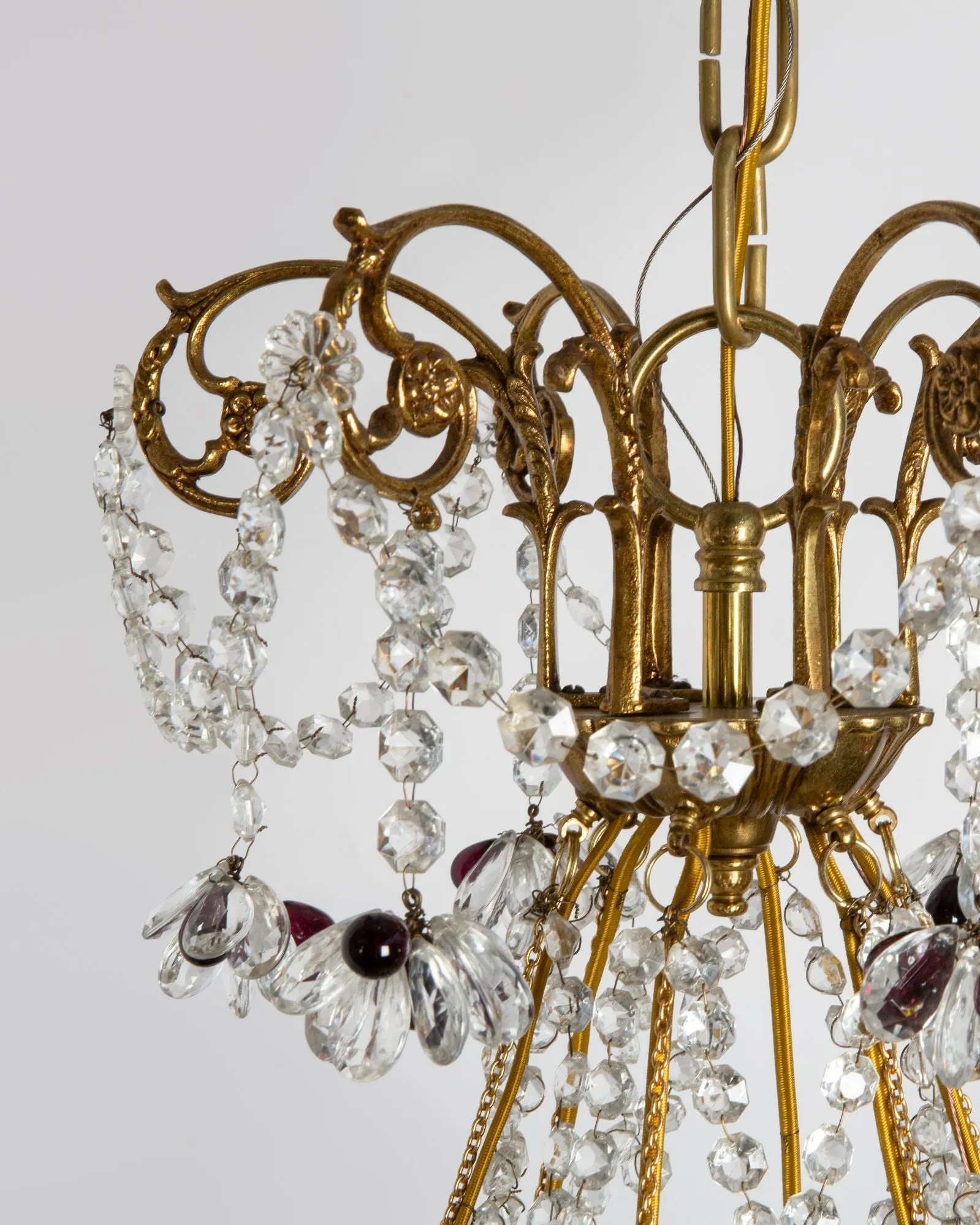 Woven Crystal and Brass Chandelier