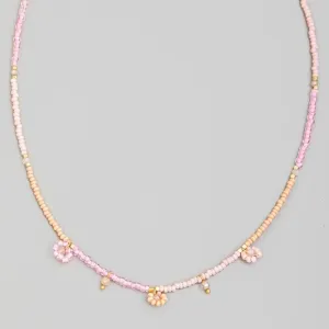 WYNONNA PINK FLOWER BEADED NECKLACE