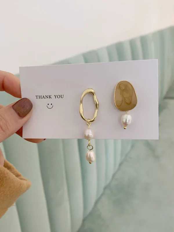 xakxx Simple Asymmetric Pearl Geometry Earrings