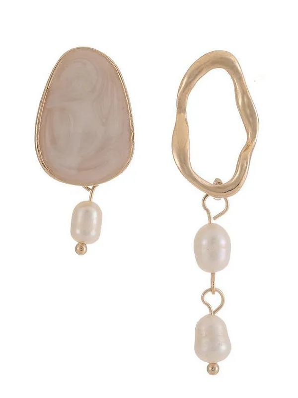xakxx Simple Asymmetric Pearl Geometry Earrings